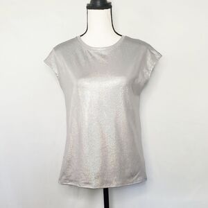 NWOT More Than Magic Shiny Metallic Open Twist Back Short Sleeve Top